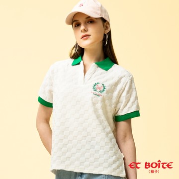 【8折↘結帳2件再88折】棋盤格學院風繡花短袖POLO衫(白) - BLUE WAY ET BOîTE 箱子