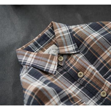 BF原創秋冬復古阿美咔嘰工裝襯衫男士長袖純棉修身休閑格子襯衣潮