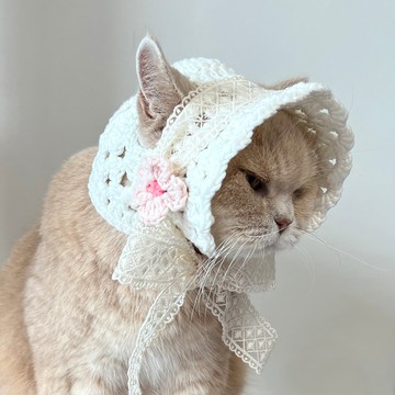 Korean Designer Brand 白色樱花露耳宠物帽