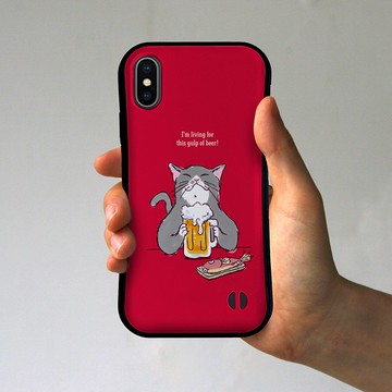 Grip iPhone Case 貓是啤酒紅