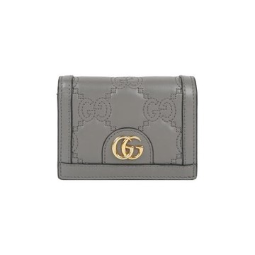 二手商品7.5成新_GUCCI GG Logo 縫線設計二折卡片小短夾(灰色)
