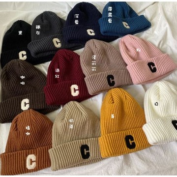 【MasCool】 正韓 毛帽 C字母毛帽 針織毛帽 針織帽 C字毛帽 刺繡