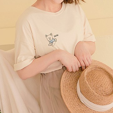 OB嚴選-棉質JUJU印花長版短袖上衣