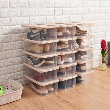 百露5個裝透明鞋盒塑料加厚收納柜收納盒桌面整理盒透明鞋盒套裝