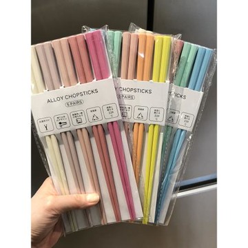 日式莫蘭迪合金筷子套裝防滑防霉一人一筷家庭分餐筷耐高溫高顏值