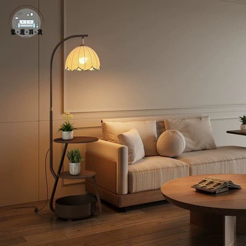 落地燈 立燈 110v燈具 臥室落地燈 北歐落地燈 臥室床頭柜氛圍感臺燈 客廳沙發旁邊置物架一體 落地燈