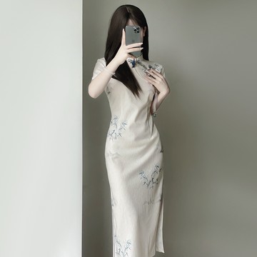 【桃喜Rich女裝】新中式洋裝 復古民國風素雅旗袍 夏季新款年輕款少女改良旗袍 短袖旗袍 國風連衣裙長款