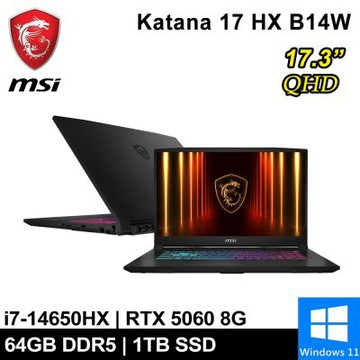 MSI微星 Katana 17 HX B14WFK-203TW-SP5 17吋 黑(i7-14650HX/64G/1TB SSD/RTX5060 8G/W11)特仕版