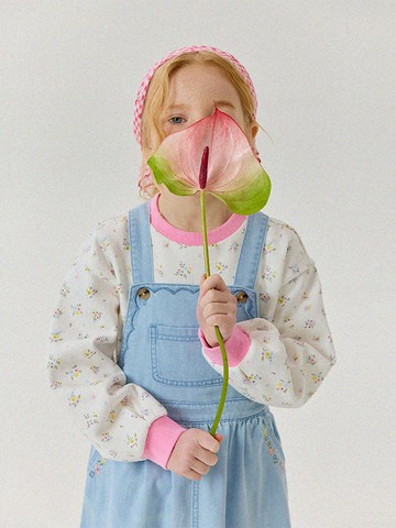 Floral Pleated Cotton-Polyester Sweatshirt [Pink]