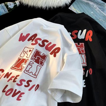 短袖t恤男夏季潮流寬松半袖上衣字母印花寬松情侶裝衣服男士體恤