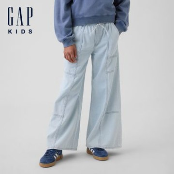 【GAP】兒童低腰寬鬆牛仔褲-淺色水洗(881314)