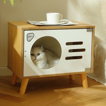 實木寵物床頭柜 貓窩桌子 臥室簡約床頭櫃 床頭櫃貓窩四季通用夏季四季通用實木多功能人貓共用家具寵物用品 寵物窩