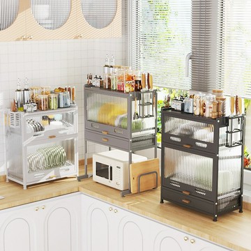 ??快速出貨?? 公司貨 防塵碗碟收納架 上翻門臺面碗盤餐具收納柜 廚房微波爐高腳置物架