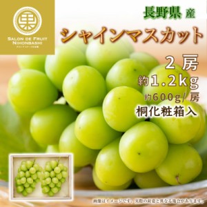 [最短順次発送]  シャインマスカット 2房 約1.2kg 約600g x2 桐箱 長野県産 ぶどう ギフト 夏ギフト お中元 御中元