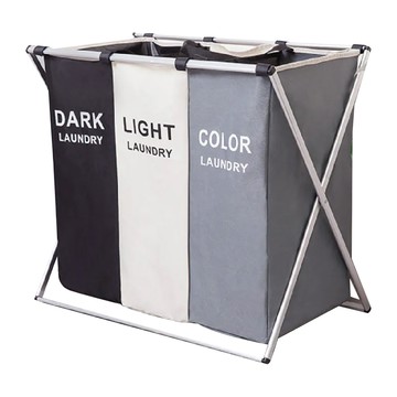 Hoom禾馨生活 分格洗衣籃 黑白灰 - 三格 牛津布收納袋  65 x 40 x 60cm