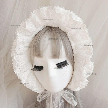 免運 白色純棉睡帽花邊bonnet洛麗塔女帽舞臺錶演道具女帽子包頭帽 # c886tn