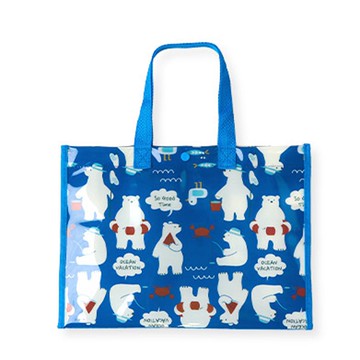 日本 ZOOLAND - 防水PVC手提袋/游泳包-白熊戲水-藍色 (25x34cm)