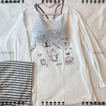 超實惠 十 長袖T恤 卡通印花長袖防曬罩衫女夏季薄款慵懶寬鬆百搭休閒T恤空調上衣服
