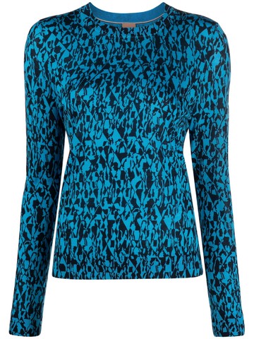 BOSS - graphic-print virgin wool top - women - Virgin Wool - M - Blue