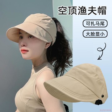 桃園出貨✨防曬帽女5新漁夫帽太陽顯臉小高顏值空頂速幹可掛口罩遮陽帽