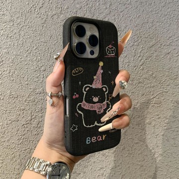 線條小熊蘋果17promax手機殼iPhone16pro卡通菲林二合一保護套15pro女13可愛14新