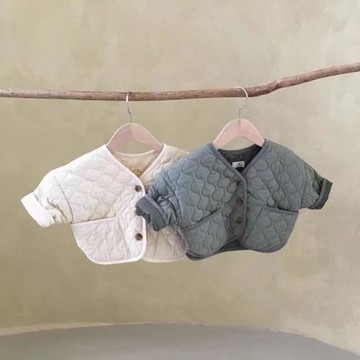 ins2024新款韓版嬰兒洋氣夾棉百搭外套寶寶面包格棉衣嬰兒外出服
