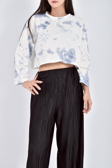 (L) 修身短版暈染藍色長袖上衣