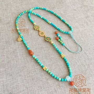 🙏🏻結緣小物🙏🏻唐卡鏈 佛牌 珠鍊 招貴人 新疆鬆石珠鏈金鎖編繩沙金鎖吊墜掛繩適用掛件女玉髓可調節繩