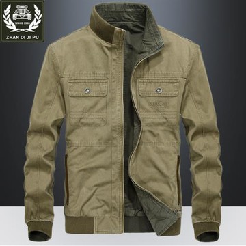 春秋裝夾克男雙面穿立領外套寬松大碼純棉上衣軍旅工裝茄克衫