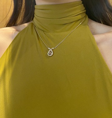 Dior人氣水滴型水鑽鍍金頸鏈 日本中古Vintage 情人節禮物 極美品