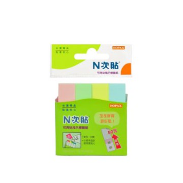 【N次貼】61422、61423 指示型可再貼標籤紙 50x12mm 四色粉彩、四色螢光 400張/4條/袋