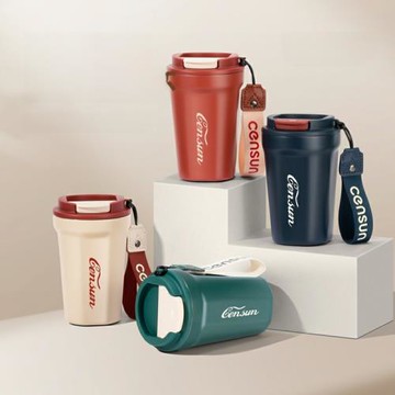 先行咖啡杯保溫杯密封防漏便攜簡約提繩無縫內膽復古紅色藍色保冷