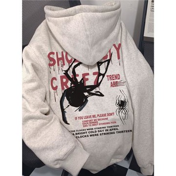 美系秋冬季蜘蛛印花連帽衛衣男女學生寬松潮流長袖加絨加厚外套男