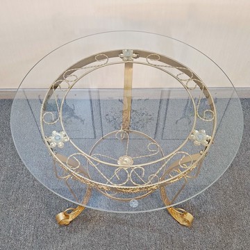 小圓桌鐵藝茶桌鋼化玻璃桌休閑陽臺簡約現代小戶型客廳小桌子