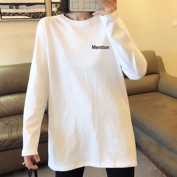 愛依依 上衣 長袖T卹 印花上衣 學院風 中大碼 M-3XL 新款穿搭純棉長袖上衣-9951