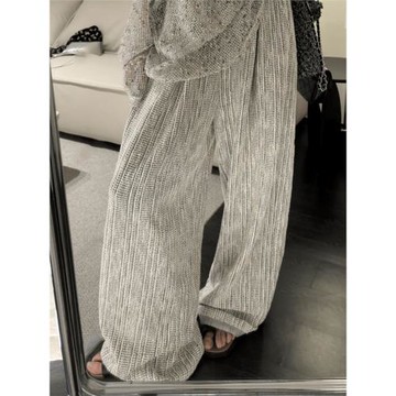韓國東大門早秋新款白沙編織立體感紋理小香拖地褲女氣質休閑長褲