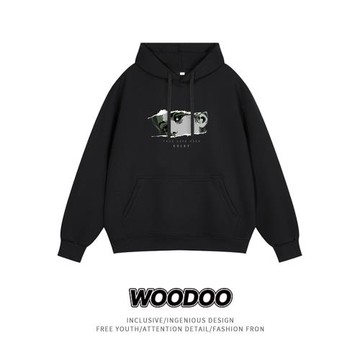 思緒萬千 WOODOO 漫畫風休閑印花春秋季日系休閑連帽廓形情侶衛衣