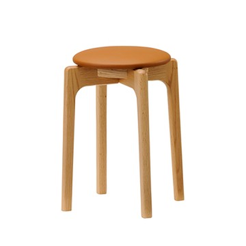 Stacking Stool 堆疊圓凳（橡木、棕色皮革）