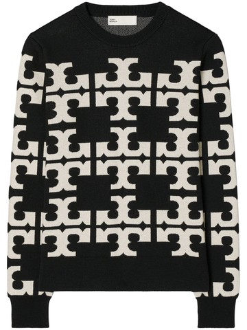 Tory Burch - intarsia-knit merino-wool jumper - women - RWS Merino Wool - M - Black