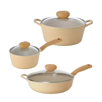 NEOFLAM FLAN香草雪酪系列 鍋具3鍋組 A組合  炒鍋 + 湯鍋 + 單柄湯鍋  粉黃  1組