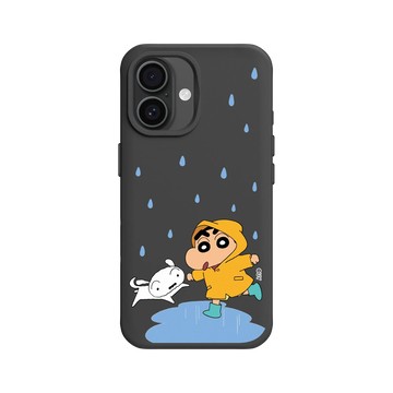 iPhone 16 SolidX 黑 - 蠟筆小新 Crayon Shinchan - 小新小白雨天散步