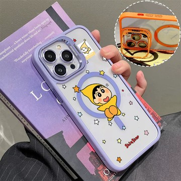 星星人小新 磁吸手機殼 金屬鏡頭支架 保護殼 適用於iPhone 17 16 15 14 13 12 11 Max防摔殼
