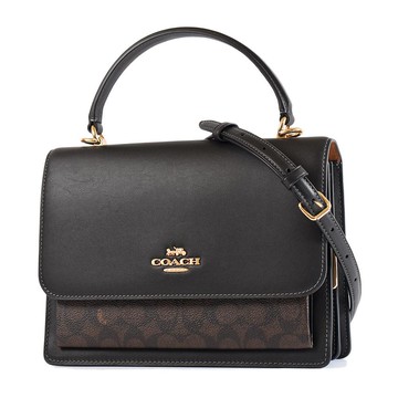 COACH Klare 滑面皮革拚防刮翻蓋手提斜背二用包-咖啡黑