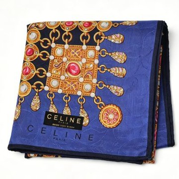 CELINE 經典金屬寶藍寶石珠飾圖騰字母LOGO帕領巾(52CM)