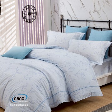兩用被床包四件組 /純粹好棉100%無異纖精梳純棉/2327桑妮(藍)