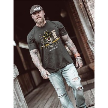 日系原宿武士硬核t恤美式機車復古獨眼骷髏頭短袖男搖滾朋克刺青