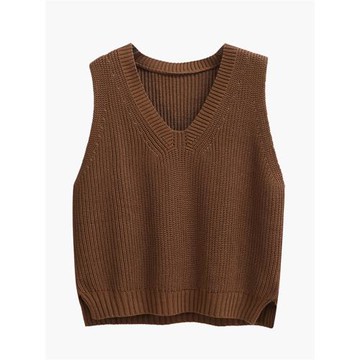 100%純棉針織馬甲背心女外穿短款寬松開叉春秋冬內搭全棉無袖上衣