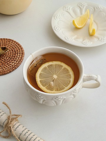 穆尼藝術感復古陶瓷咖啡杯碟套裝歐式浮雕杯子精致下午茶茶具 雙11全館免運