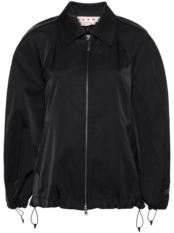Marni - ruched-detail zipped jacket - women - Cotton/Polyester - 40 - Black
