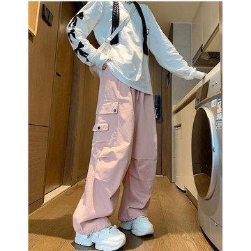 oversize多巴胺帥氣工裝褲子男寬鬆美式復古顯瘦直筒休閒闊腿褲子女生長褲 休閒百搭長褲 寬鬆長褲 春秋長褲